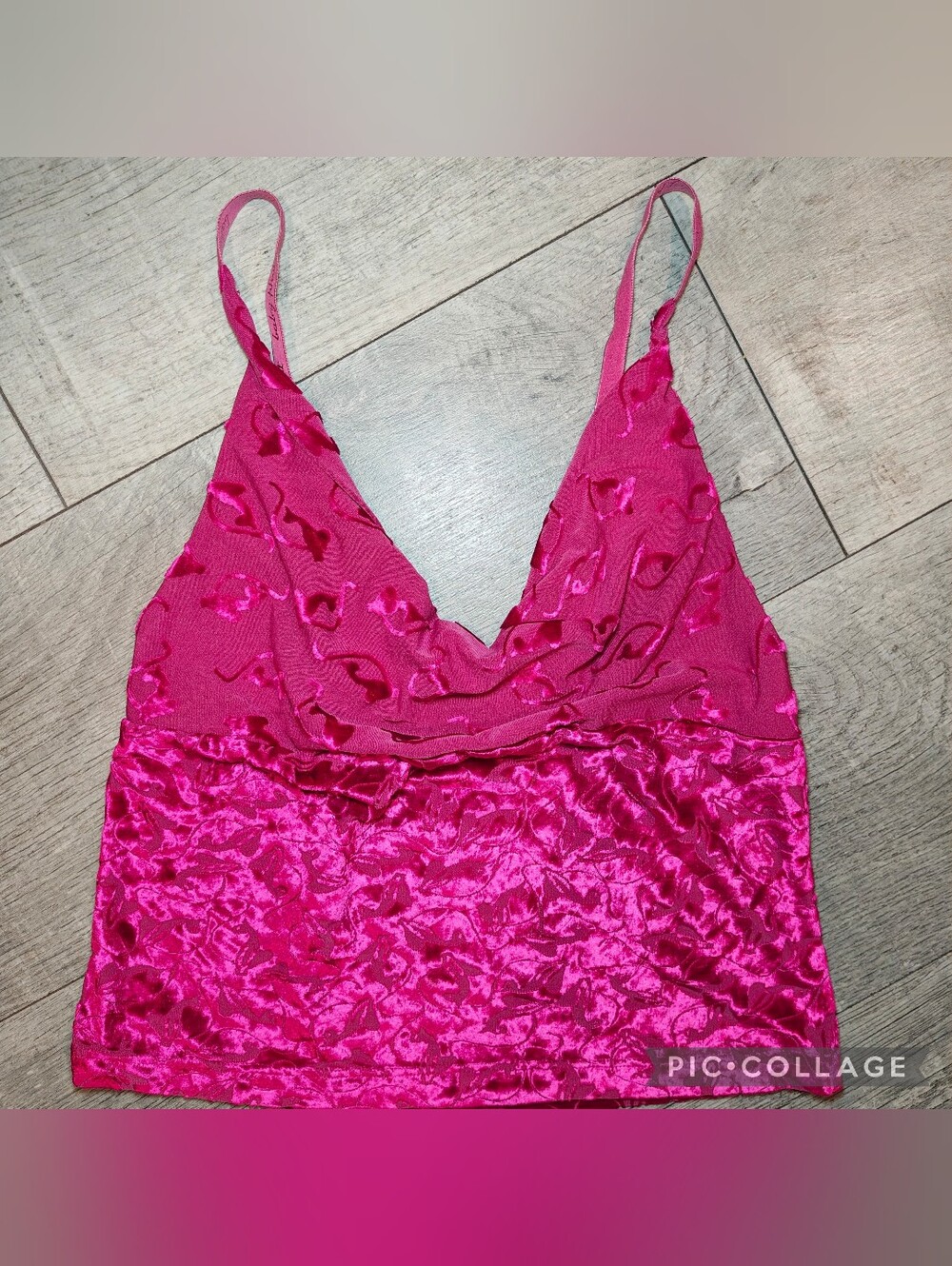 š„Y2K Baby Phat Hot Pink Crushed Velvet & Mesh Burnout Cowl Neck Cami Topš„ - Picture 5 of 7